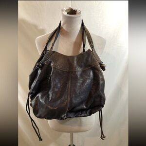 Lucky Brand Navy & Brown Leather 2 Handled Purse/Satchel - 12” X 12” X 3.5”